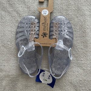 Kids French Jelly Shoes MEDUSE euro 29 clear silver glitter made in France NWT